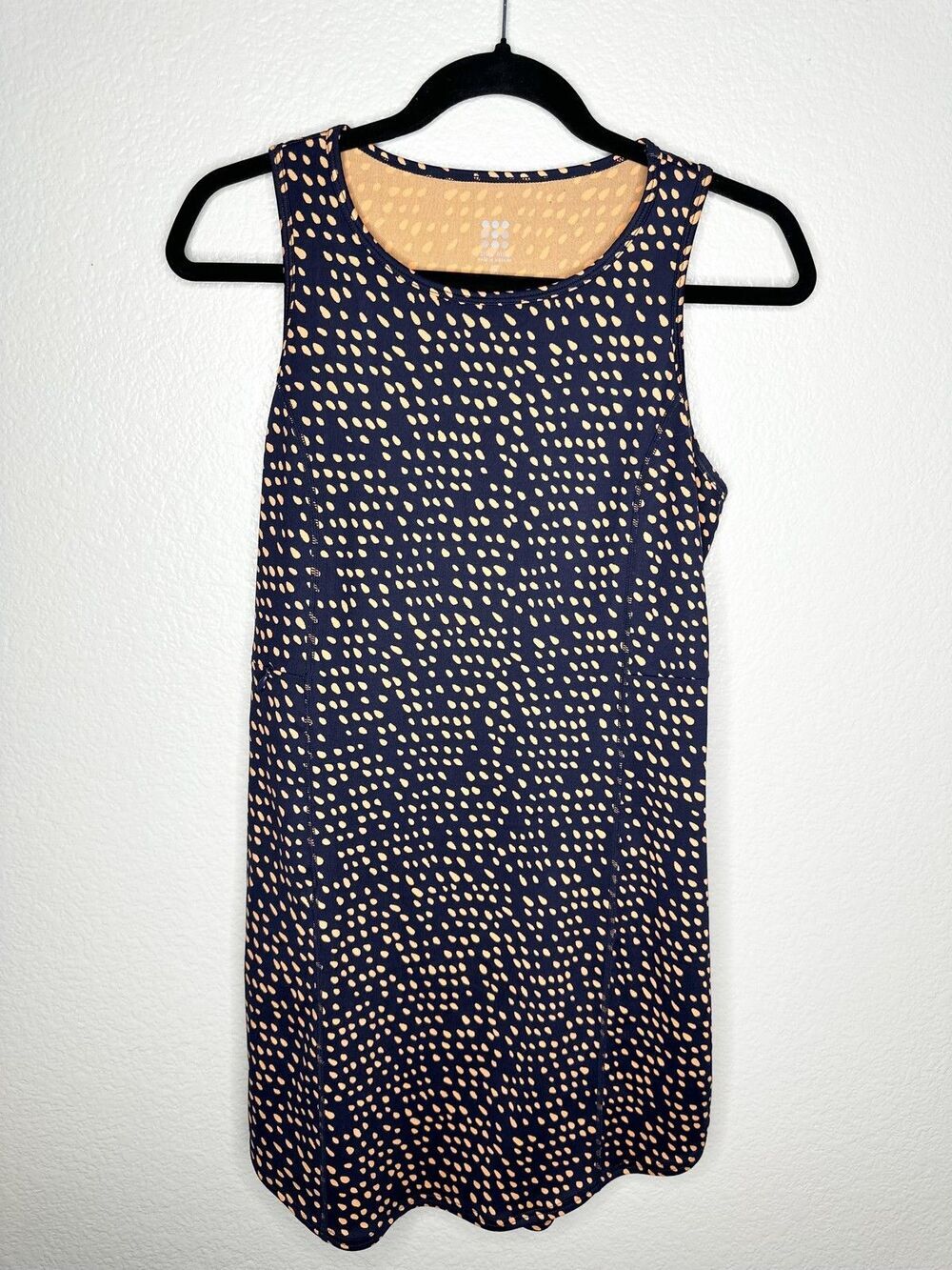 Title Nine Dress Womens Small Navy Blue Orange Dot Print Sleeveless Pockets